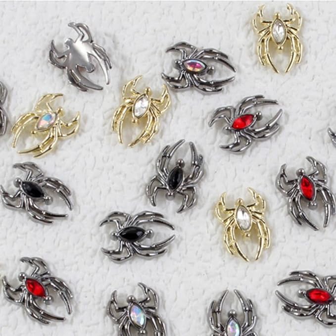 Ranvi 30PCS Halloween Nail Art Charms,Spider Metal Dark Gothic Alloy Diamond for Women Girls Halloween Nail Decorations Design(Black Spider-Black Diamond)