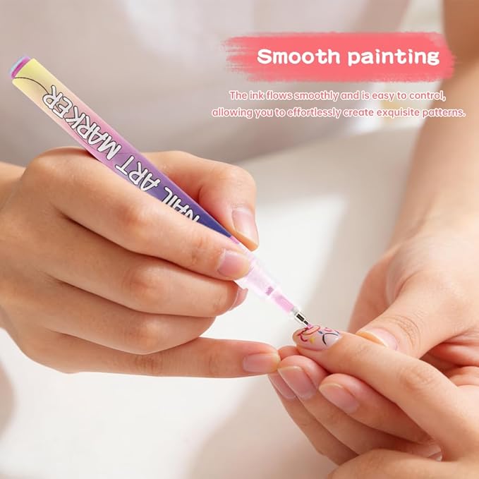 12 Colors Nail Art Pens Set, Nail Polish Pens Quick Dry Na il Polish Markers for DIY Na il Art Design, Acrylic Painting & Dotting, Manicure Tools for Beginners & Professionals