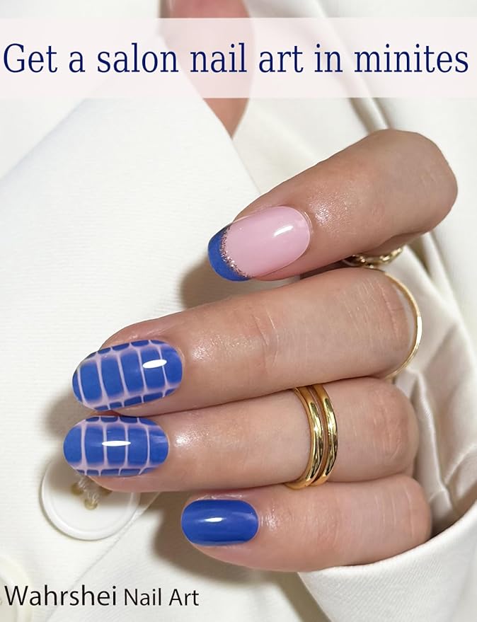 Semi Cured Gel Nail Strips, 20pcs Snake Pattern, Blue Gel Nail Stickers for Home Nails DIY