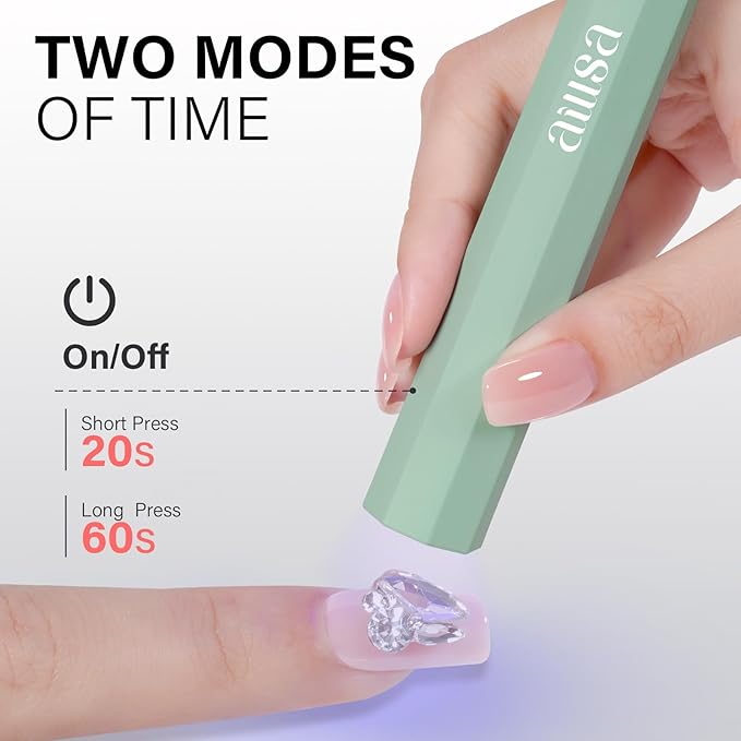 AILLSA Mini UV Light for Nails, Handheld Nail Lamps for Gel Polish, Portable Single Finger Flash Cure Lamp, Fast Drying (Green)