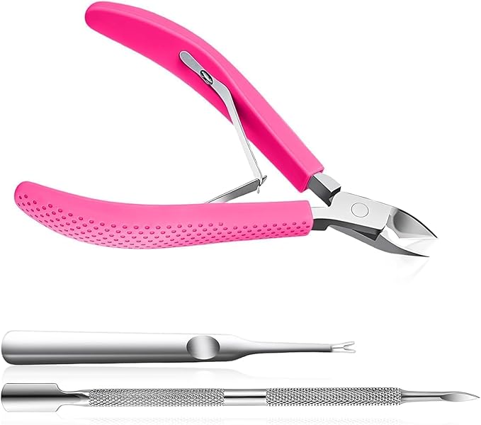 Fine Edge Cuticle Trimmer & Nippers, Scissors, Silicone Handle Nail Tools for Precise Removal, Durable Washable Cuticle Cutter & Remover & Pusher Nail Clippers (Rose+Pusher 1Set)