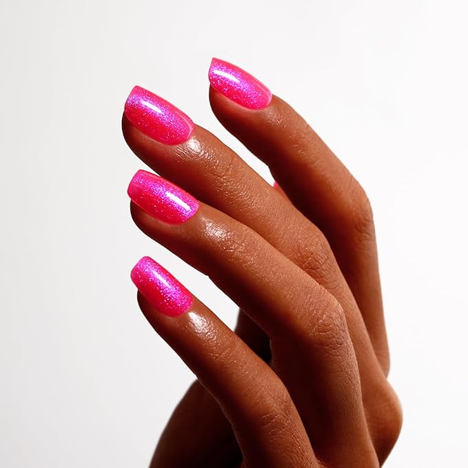 Glitter Gel Polish, Hot Pink Iridescent Glitter Gel Nail Polish Sparkle Shimmer Gel Glitter Nail Polish Summer Rainbow Soak off LED UV Gel Nail Polish for Art DIY Manicure 15ML