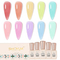 Jelly-Pastel Gel Nail Polish Set - 10 Pcs Pink Nude Gel Polish Set with Summer Yellow Blue Colors - DIY Soak Off Nail Lamp - Easter Decoration Gifts for Women - Manicure Kit