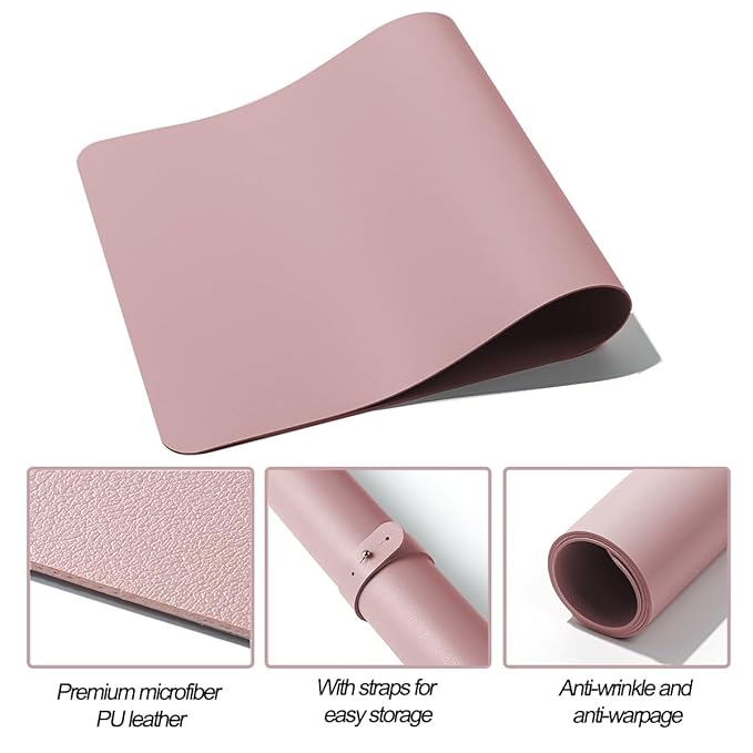Nail Art Table Mat,2 PCS Nude Pink Fordable Soft Microfiber PU Leather Nail Mats, Nail Arm Rest Pad for Acrylic Nails,Manicure Pads Desk Mat for Nail Tech Must Haves Salon Home Nail Supplies