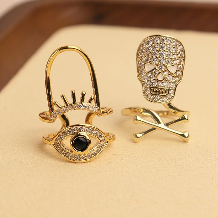 Jean Beau Finger Nail Ring for Women Teen Art Rhinestones Finger Tip Rings Gold Metal Nail Decoration Nail Protect Fashion Jewelry Gift