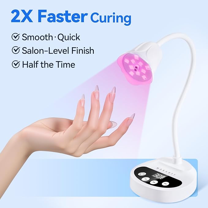 Makartt Flash Cure Nail Lamp: Portable Cordless UV LED Nail Lamp 50 mW/cm² for Gel X & Press-On Nails, Rechargeable USB Gooseneck Nail Dryer with Auto Sensor & 4 Timers for Gel Polish Travel Manicure