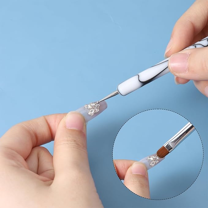 4 PCS French Tip Brush for Nails, 2-Way French Acrylic Nail Brushes with Dotting Tool, Acrylic Nail Tip Tool Brushes for Nails Detailed Designs DIY Manicure Salon
