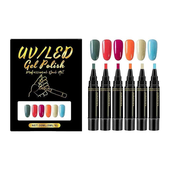 Nail Polish Pens Set 6 Pcs Gel Nail Polish Pens Set Long Lasting Portable Fingernail Toenail Gel Pen (02)