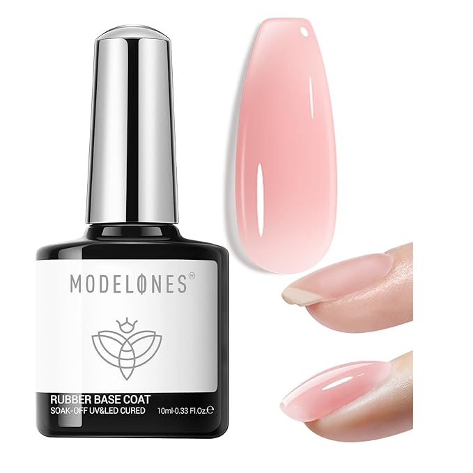 modelones Builder Rubber Gel Base Coat for Nails, Jelly Pink Rubber Base Gel Nail Polish for Strengthen Apex Building Extension Protect Weak Nails Long Last U V Manicure Gift for Women