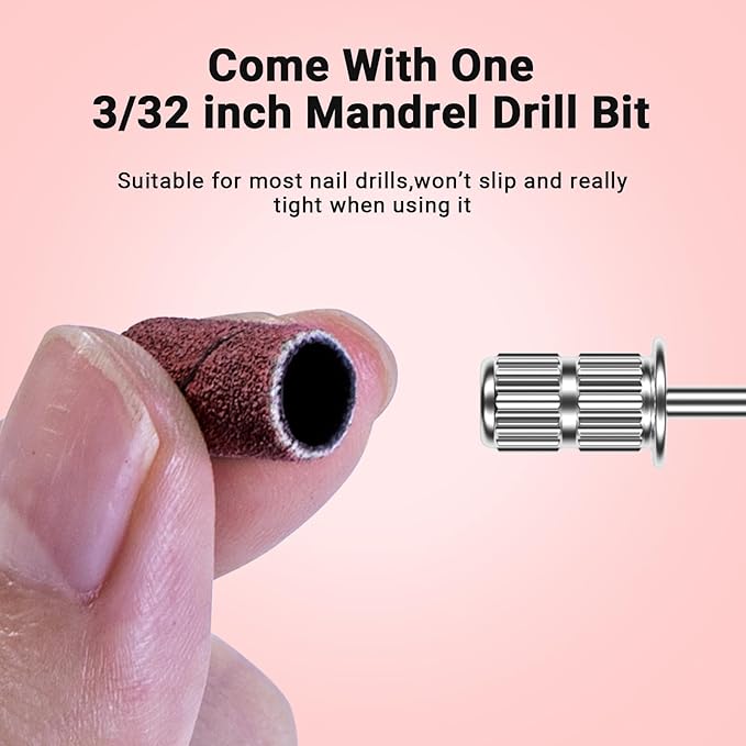 MelodySusie 100 Pcs Nail Drill Bits Sanding Bands for Nail Drill 120 Medium Grit Nail File Sanding Bands for Acrylic Nails Gel Manicures and Pedicure