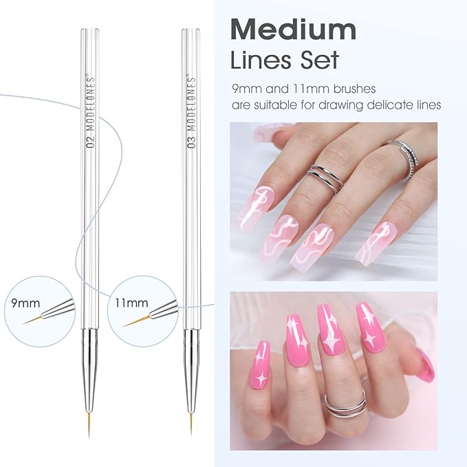 Modelones Nail Art Brushes, Thin Liner Brushes 5Pcs Set for Nail Art Gel Polish Painting Designs with Hexagonal Shape Easy Hold 5/7/9/11/20mm