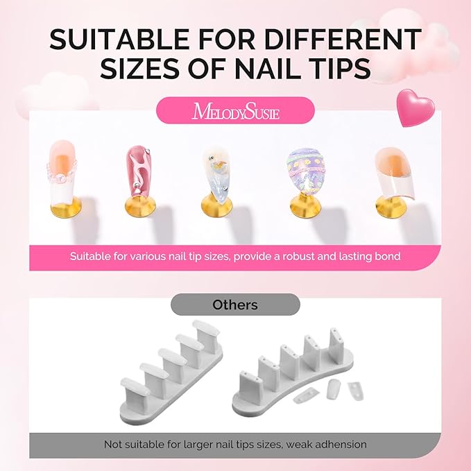 MelodySusie Update Nail Stand for Press Ons, 2 Spotted Cloud Magnetic Bases for Practice Painting Display Practice with Brush Holder and Reusable Double-Sided Tape for Home DIY Salon Supplies
