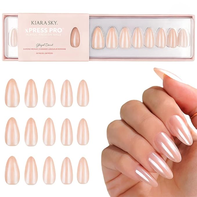 Kiara Sky Press On Nails | XPRESS PRO 100% Acrylic Nails | 30-Piece Kit Includes Nail Glue, Cuticle Pusher, File & Prep Pad | Almond Medium - Glazed Donut