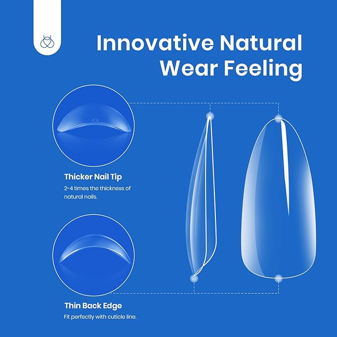 Beetles Gel Nail Tips Almond Medium Shape Nails, 500Pcs Pre Shaped Soft Nail Tips Clear Full Cover False Nails for Gel Nail Polish Soak Off Easy Nail Extensions Press on Nails