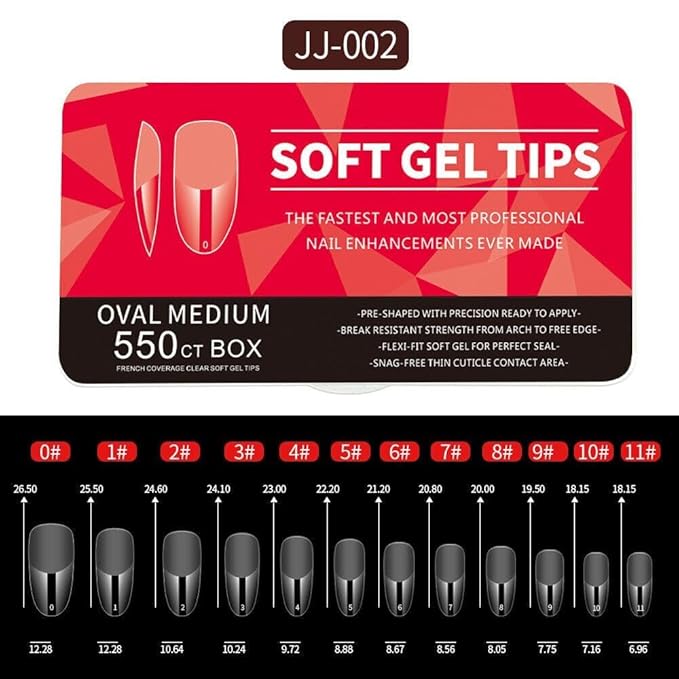 Gel Nail Tips Shape, 550 Pcs Half Matte Pre-Etched Press On False Nails, Full Cover Acrylic Nail Tips Kit for Nail Extensions, DIY Salon Nails. (Oval Medium, Clear)