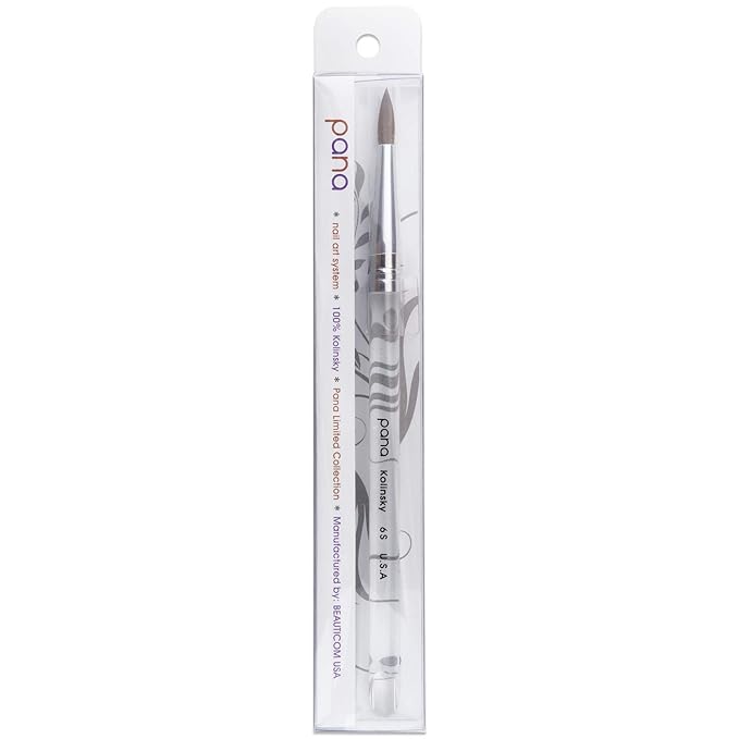 PANA Pure Kolinsky Hair Nail Brush - Round Clear Acrylic Handle (Size 6) - for Acrylic Nail Application, Nail Extension, Manicure Pedicure Salon Beginner and Professional