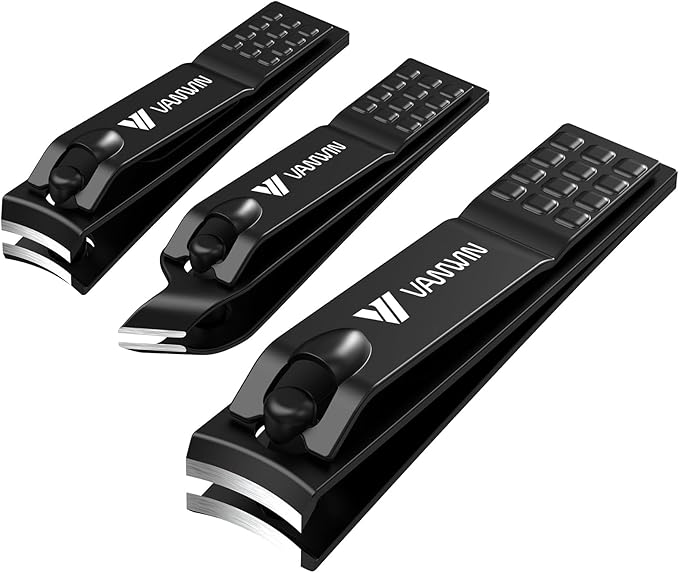 German Nail Clippers for Men, VANWIN Nail Clipper Set (4-Pack) Ultra Sharp Matte Stainless Steel Fingernail & Toenail Clippers with Glass Nail File, Nail Cutter Stocking Stuffers for Men Women Black