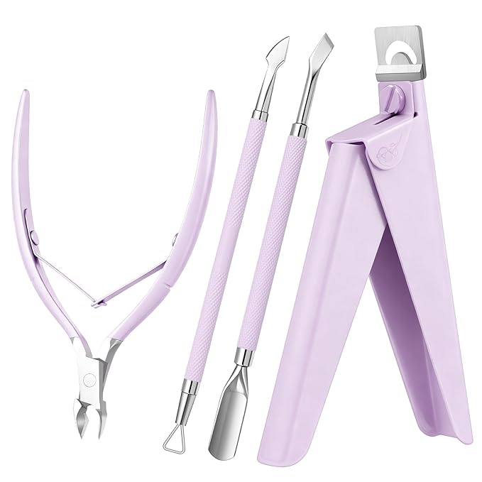Melodysusie 4 in 1 Acrylic Nail Clippers Set, with Cuticle Trimmer and Dual-Ended Cuticle Pusher Remover, Stainless Steel Acrylic Nail Cutter Set, Pedicure Manicure Acrylic Nail Tools for Home Salon