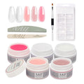 X&D Poly Gel Nail Kit Polygel Quick Dry Natural Clear Polygel 5 Colors Nail Extension Balance Builder with Dual Forms, Brush with Spatula, Professional File and Buffer Set