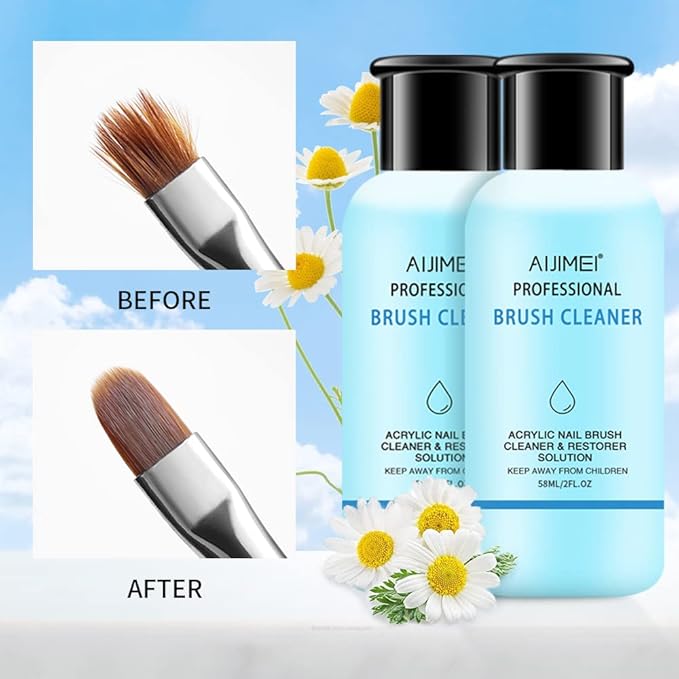 AIJIMEI Acrylic Nail Brush Cleaner Acrylic Brush Cleaners Liquid Acrylic Paint Brush Cleaner Nails Artist Acrylic 2PCS 58ml/2 FL.OZ
