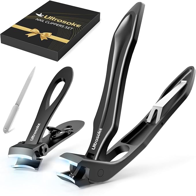 Toenail Clippers for Seniors Thick Toenails, Angled Head Toe Nail Clippers for Men Large with Wide Jaw Opening, Heavy Duty Sharp Fingernail Clipper Cutter with Catcher & Long Handle TC02