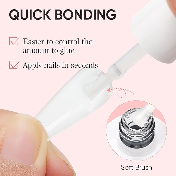Nicedeco Hema Free Nail Glue Gel for Acrylic Nails 15ML, Cruelty Free, Vegan, Long-Lasting 6 in 1 Brush On Glue for False Nails Tips Led Lamp Required