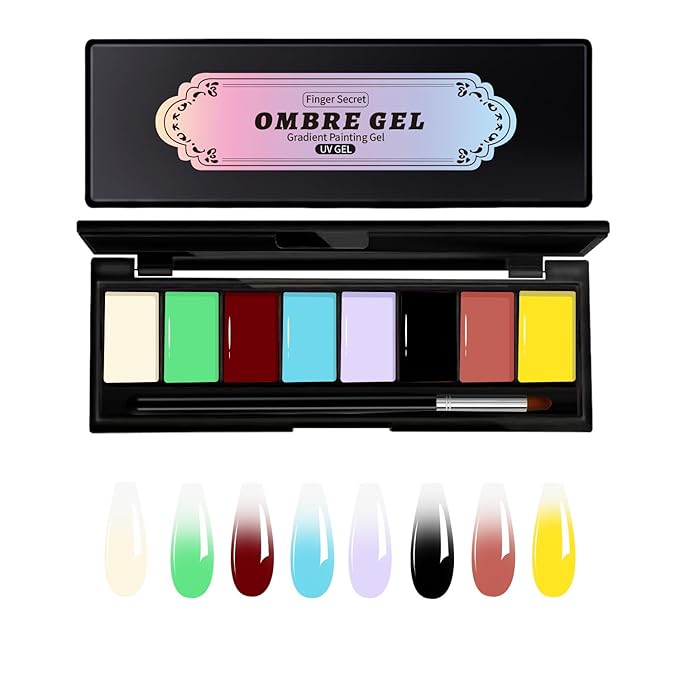 Finger Secret 8 Colors Ombre Gel Pat Nail Polish Set,Ombre Pigment for Nails, Pat Painting Gradient Blooming Gel with 50Pcs Nail Sponges for 16D Gels Nail Art can be Painted in Salon or Home Use