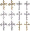 SUNNYCLUE 1 Box 60Pcs Cross Nail Charms Easter 3D Pearl Beads Nails Charms Bulk Mini Small Cross Bead Flatbacks Rhinestone Diamond Nail Art Charm Golden Silver Nail Cross Charms for Nails Decoration