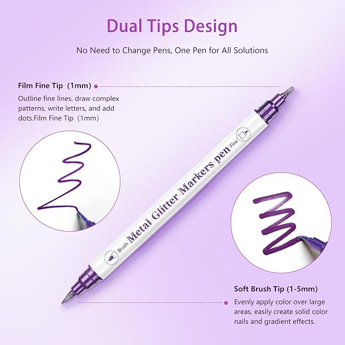 10 Colors Nail Art Pens Set, Metal Giltter 3D Nail Marker Double-ended Nail Point Dotting Pen,Drawing Painting Liner Brush for DIY Nail Manicure Tools for Home Salon Beginners (10 Colors - A)