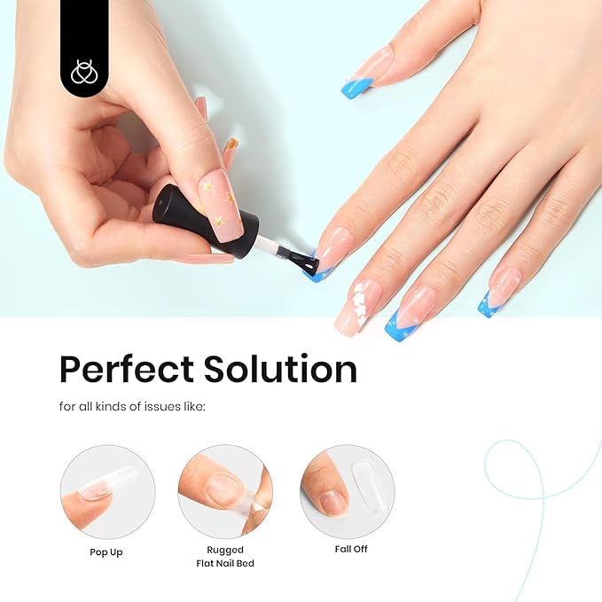 Beetles 9 in 1 Nail Glue Gel for Nail Tips and Clear Acrylic Nails Long Lasting, Curing Needed UV Extension Glue for False Nail Tips and Press on Nails, Spring Nail Art