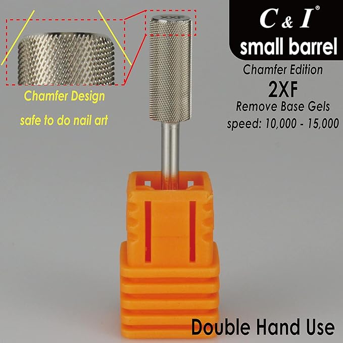 C & I Small Barrel Nail Drill Bit, Chamfer Edition, Professional Electric Nail File for Manicure Drill Machine, Remove Nail Gels, Acrylics, 3/32” (Double Fine -2XF)