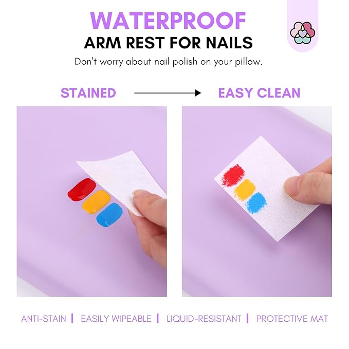 SAVILAND Arm Rest for Nails Tech Professional: 15.7*5.9*5.5 Inches Hand Rest for Nails Tech Purple Super-Comfort Big Nail Arm Restwith Microfiber Leather Mat Hand Pillow Cushion Nail Salon Manicure