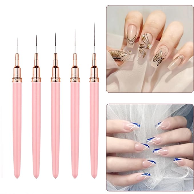 Metallic Nail Art Brushes Superfine Brush 5 Pcs Kit Professional Nail Liner Brush Nail Details Brush Nail Painting and Drawing Liner Brush for Nail Salons