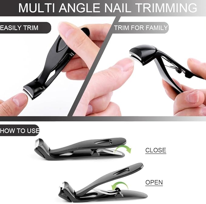 Nail Clippers for Seniors, Wide Jaw Fingernail Clippers and Angled Head Toenail Clippers for Thick Nail, Professional German Nail Clippers for Men, Women & Pregnant (Black 1)
