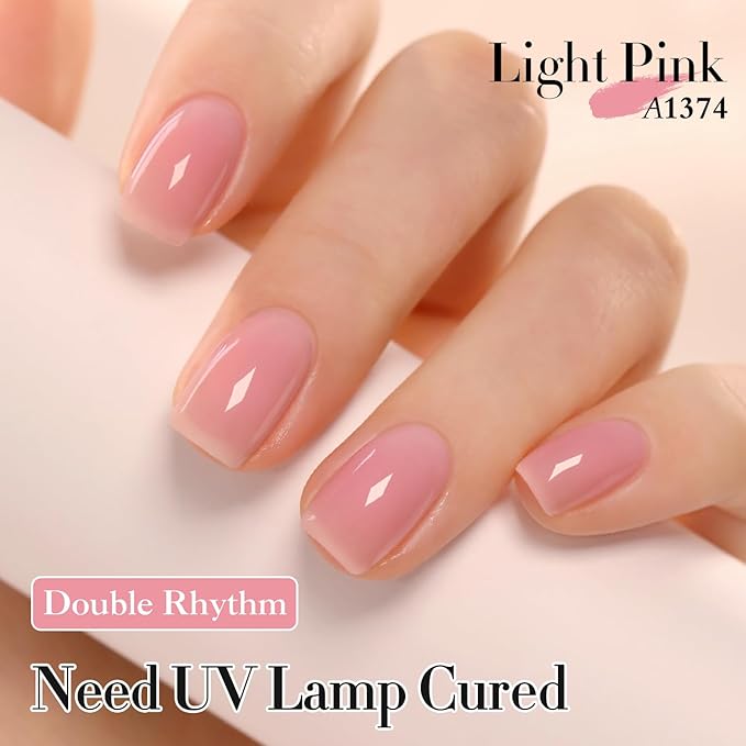 Double Rhythm 0.50 OZ Gel Polish Hema Free Same Color Same Bottle Golden Round Translucent Neutral Natural Milky 15 ML Jelly UV Polish Art DIY at Home (Light Pink-C1374)