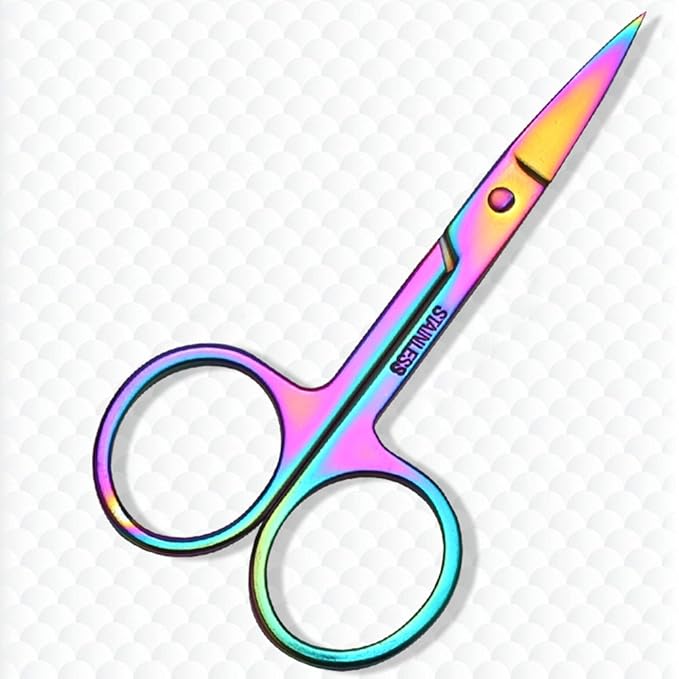 WOKOTO Nail Tweezers And Scissors Kit Straight Curved Rainbow Stainless Steel Precision Tweezers Set For Nail Art Sticker Rhinestone Eyelash Extensions Picker Tools