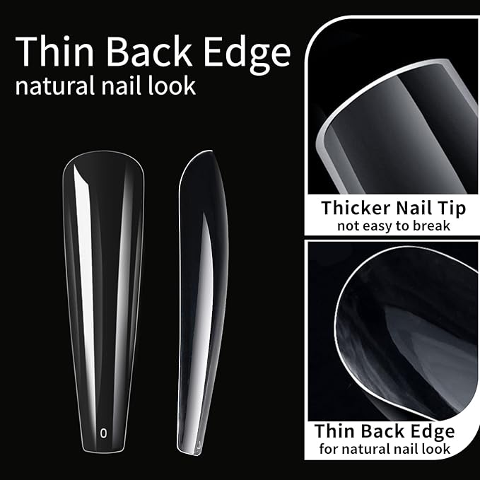 Long Coffin Nail Tips, 240Pcs Full Cover Soft Gel Nail Tips Pre-shaped 3XL Shape Clear Acrylic False Nail Fake Nail Extension Press On for Salon Home DIY 12 Sizes