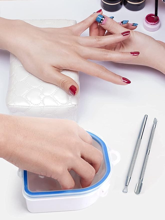 Nail Soaking Bowl, Soak Off Gel Polish Dip Powder Remover Manicure Bowl with Triangle Cuticle Peeler and Stainless Steel Cuticle Pusher Nail Art Tool (Blue-3PCS Set)