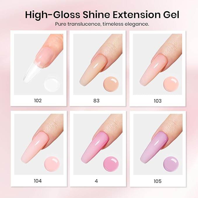 Beetles Poly Nail Gel Set - 6 Colors Jelly Nude Pink Builder Nail Enhancement for Beginner & Professional Nail Extension Kit DIY Home for Women Girls, UV & LED Needed