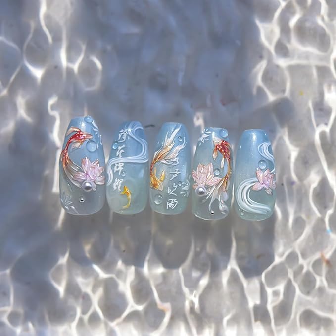 3Sheets Lucky Fish Nail Art Sticker Summer Nail Decals Adorable Koi Wish Fishes Style Manicure Sticker for Women Girls (Fish)