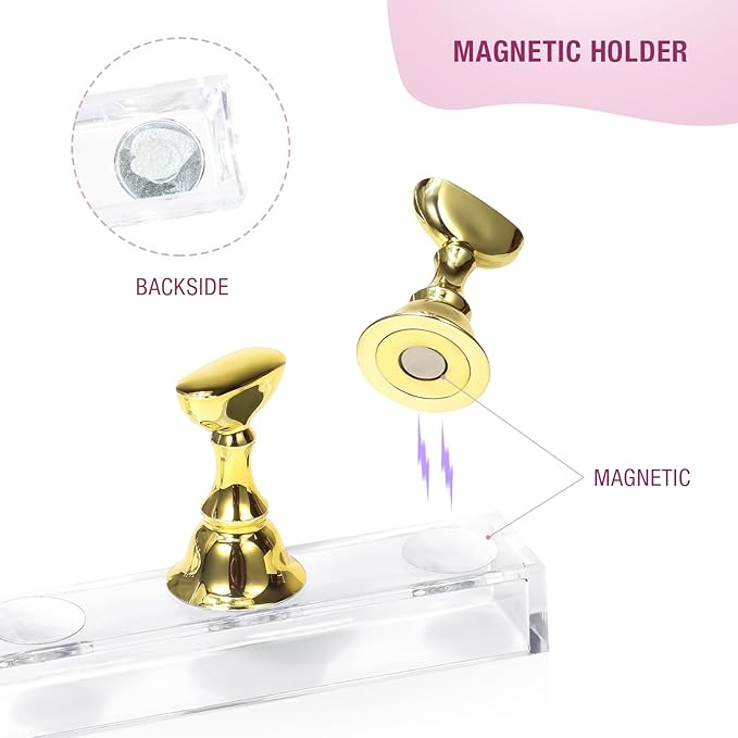 Nail Holder for Nail Art Practice, Nail Stands for False Nails Painting, 30 pcs of adhesive putty 1 Crystal Base 2 Sets Magnetic Acrylic