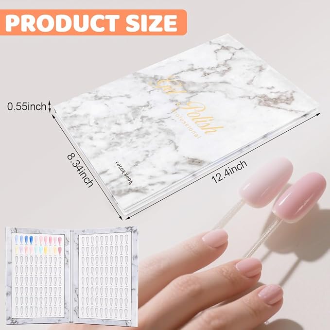 160 Color Nail Display Book with 240 Nail Tips and 1-200 Numbered Labels, Easy to Install, Removable Design, Portable Book Style, Space-Saving for Nail Art