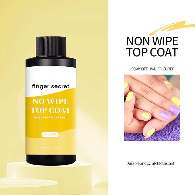 120ml/4floz No Wipe Gel Top Coat for Gel Nail Polish, Quick Dry Clear Nail Polish, Nail Supplies for DIY in Salon or Home Use.