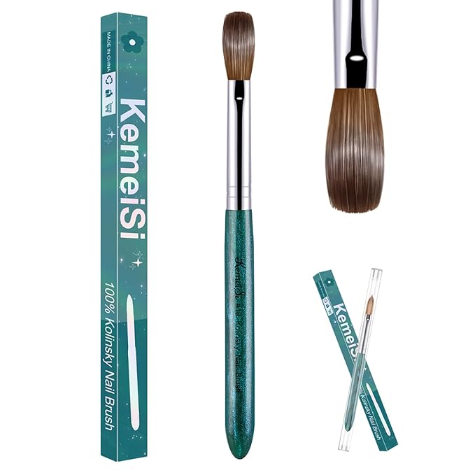 Acrylic Nail Brush Size #18, 100% Pure Kolinsky Nail Art Brushes for Acrylic Application, Sturdy Starry Handle Oval Shaped Nail Design Tools for Professional Manicure DIY, Green