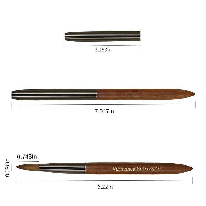 100% Pure Kolinsky Hair Acrylic Nail Brush Sandalwood Handle Professional Manicure Brushes for Powder Nail Acrylic Application - Salon & DIY Nail Art Essentials - Size 10, 1.0 Count