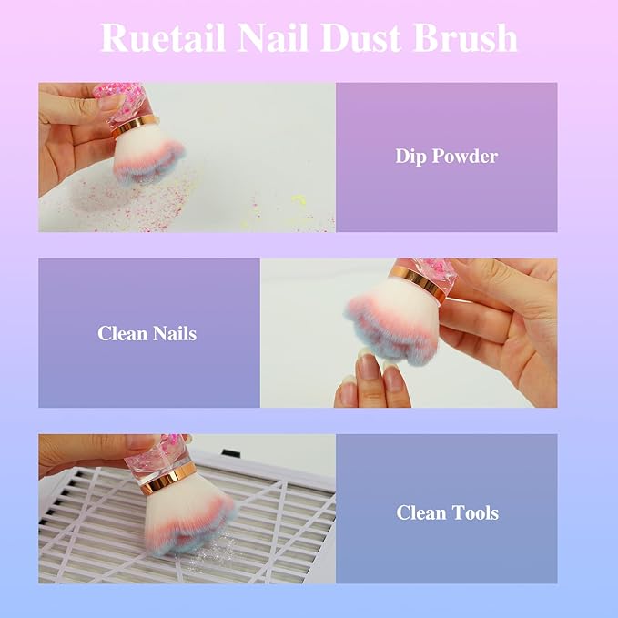 Nail Dust Brush for Nails, Nail Arts Dust Powder Remover Brush, Dust Collector Brush, Blush Brush, Makeup Brushes Acrylic Nail Tools (Rose)