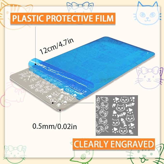 PH PandaHall 3pcs Cute Cat Nail Stamping Plates, Lovely Cat Nail Art Templates Animal Cat's Paw Fishbone Nail Art Stencils Stainless Steel Nail Image Plates for Women Nail Design Print Manicure Salon