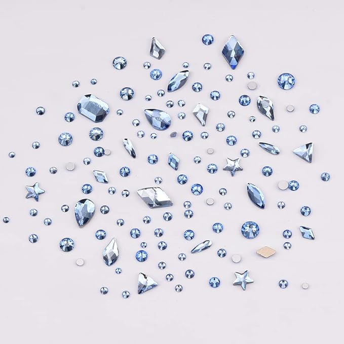 820pcs Light Sapphire Multi Shapes Stone Nail Art 3D Charms Glass Flatback Nail Rhinestone Crystals Set for DIY Crafts
