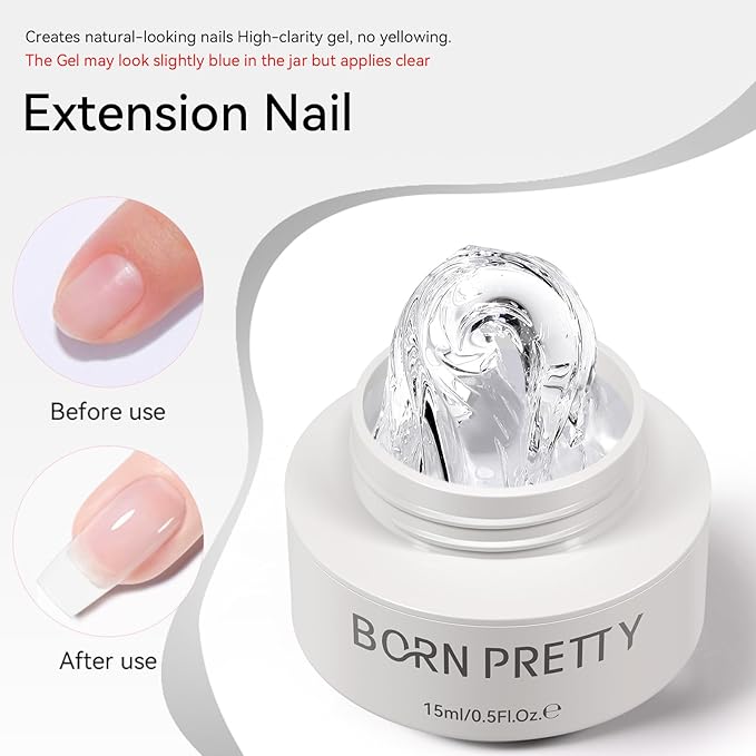 BORN PRETTY Builder Gel for Nails,2PCS Clear & White 3D Solid Hard Gel for Sculpting & Extension, Non-Stick U V Soak Off Gels for Carving Patterns,Salon & Home DIY Manicure