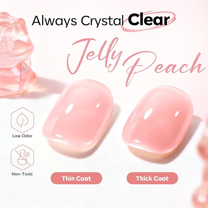 modelones Builder Nail Gel, Peach Pink Builder for Nails No Top Coat Needed, Glossy Jelly Finish Peach Blush, No-Wipe, C-Curve Sculpting, 9-in-One LED Lamp Cured Color Gel Polish for Quick Diy Salon